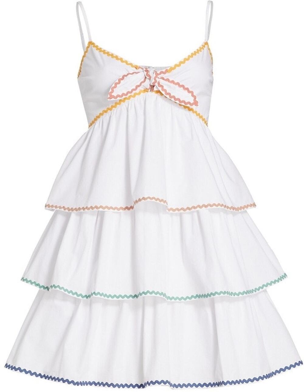 SBetro White Ruffle Tiered Sleeveless Boho Camisole Cami  Mini A Line Dress Sz S